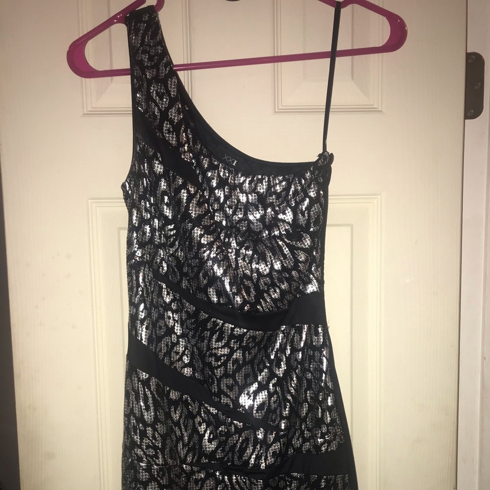 Black sequin cheetah print mini dress